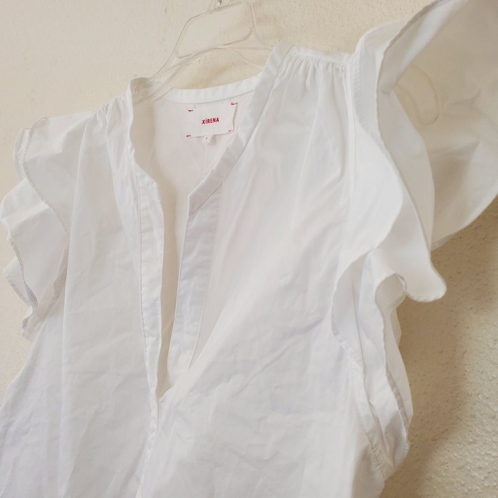 Xirena Ari Top In White Flutter Sleeve Blouse V Neck Sz S - Picture 4 of 10